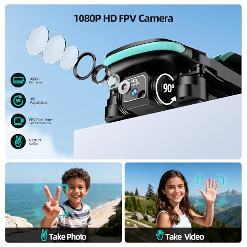 Drone with Camera 1080P HD, FPV Foldable Mini Drone for Beginners Kids Boys Girls, with 2 recharging Batteries, Carrying Case, One Key Start, Stable Hover, Trajectory Flight, Toys Gifts (Black)