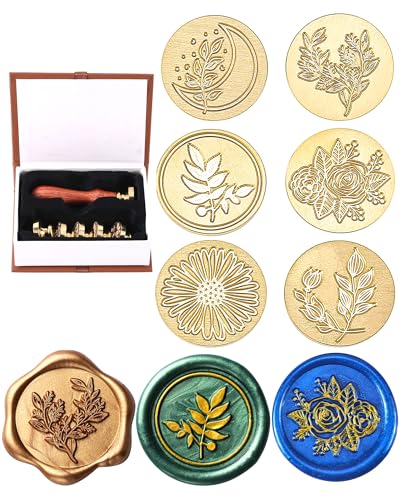 Yoption 6 Pcs Wax Seal Stamp Set, Botanical Eucalyptus Sealing Stamp Kit - color: Flower Set