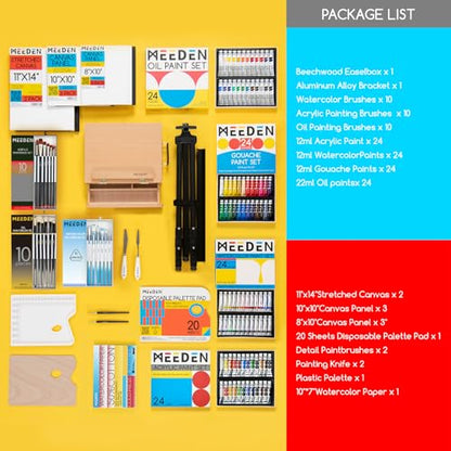 MEEDEN 142 PCS Painting Kit: Art Supplies with Aluminum & Tabletop Easel - size: 142pcs