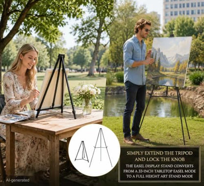 MXG 33-64"Height Adjustable Aluminum Black Display Easel for Painting,Signs - color: Black