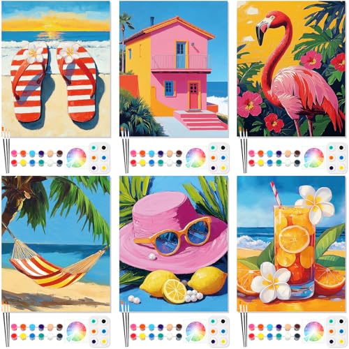 Dinifee 6 Pack Pre Drawn Canvas 8x10 Paint Kit for Adults, Colorful Hawaii - style: Colorful Hawaii