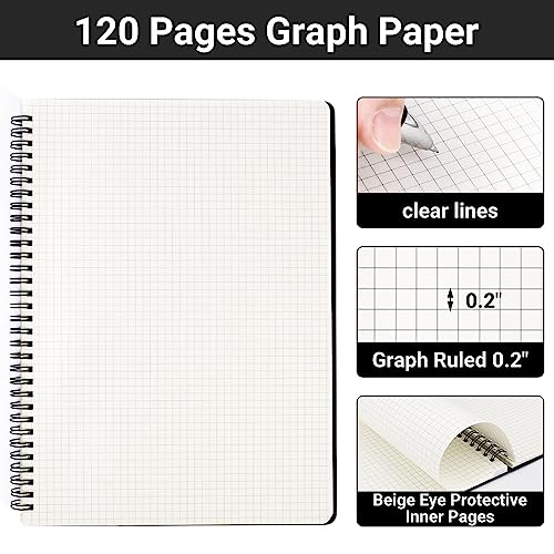 EUSOAR Graphing Notebook, Large A4 6Packs 8.5"x11" 120 Pages Graph Paper Notebook Spiral, Hardcover Spiral Grid Paper Notebook Composition for Math Science Engineering Artist Drawing-Black - size: A4, style: Graph