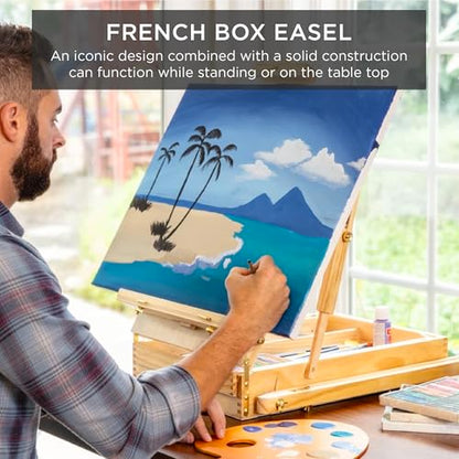 Best Choice Products Art Easel for Painting, Portable Wooden Adjustable Artist Tripod with Sketch Box, 32-Piece Art Set with Acrylic Paints, Brushes, Canvases & Palette - Natural - style: Natural