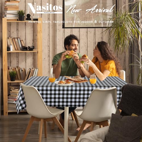 Vinyl Tablecloth with Flannel Backing 2 Pcs 60x120 In Black and White - color: Black and White, size: 60x120 Inch (Rectangular)