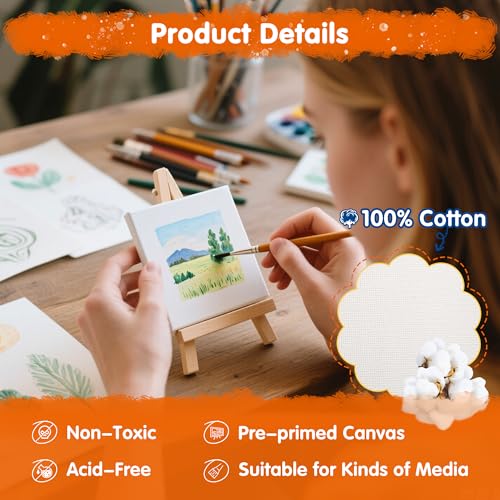 FIXSMITH Mini Stretched Canvas for Painting - 24 Pack 3 x 5 Inch, 2/5” Profile Small Canvases, 100% Cotton Primed Blank Canvas, Home Decor Project, Art Supplies for Acrylic Oil Painting - size: 3"X5"