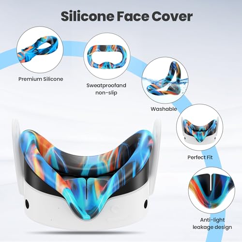 Compatible with Meta Quest 3s Accessories, Silicone Face Cover, VR Shell Cover,Touch Controller Grip Cover, Joysticks Cover, Camera Lens Protector Set (Colorful C)