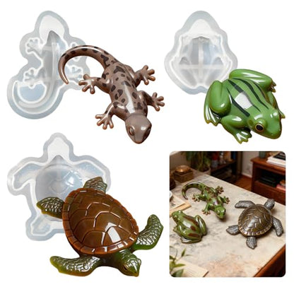 3Pcs 3D Reptile Silicone Molds - DIY Lizard Frog Turtle Resin Casting Mold - color: Frog Lizard Turtle Mold Set