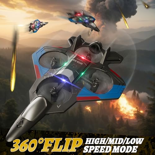 4DRC RC Planes Remote Control Airplanes for Kids, Foam Remote Control Planes for Kids Adults Beginners, Remote Control Helicopter Fighter Jet Drones for Kids Adults, 360° Flip Easy to Fly - color: Black-2batteries