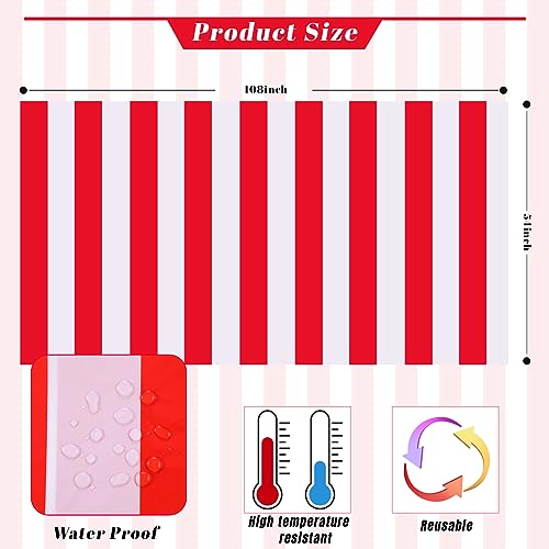 Kesfey Red Striped Tablecloth Carnival Horizontal Stripe Table Cover 3 Pack - color: Red Horizontal Striped