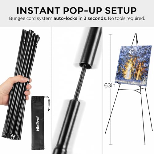 Nicpro 3 Pack 63 Inches Easel Stand for Sign, Black, with Carry Bags