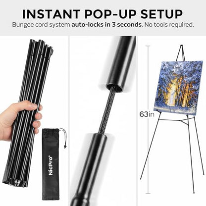Nicpro 3 Pack 63 Inches Easel Stand for Sign, Black, with Carry Bags