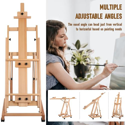 Art Easels for Painting Adult, H-Frame Easel with Braked Wheels, Height and Angle Adjustable (Vertical to Horizontal) Heavy Duty Easel Holds 2 Canvases - style: Model 1