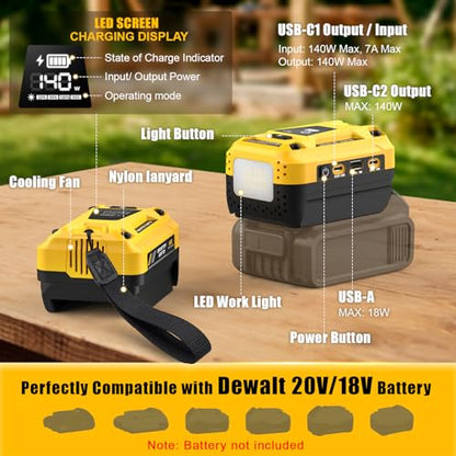 140W USB Battery Charger Compatible with DeWalt 20V Battery - color: Yellow