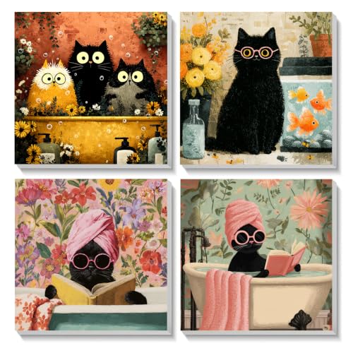 AUKELHJ 4 Pack Framed Paint by Numbers Kit for Adults, Cat, 8x8 inch - color: 03-Cat