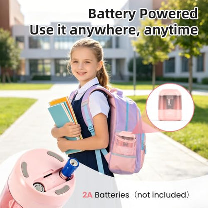 deli Electric Pencil Sharpener, Battery Operated, 6.5–8mm for Classroom - color: Pink