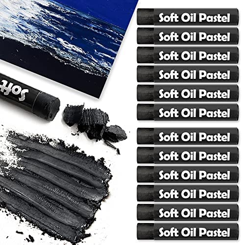 12 Pcs Cream Soft Oil Pastels Vibrant Black - color: 12pcs-black 02
