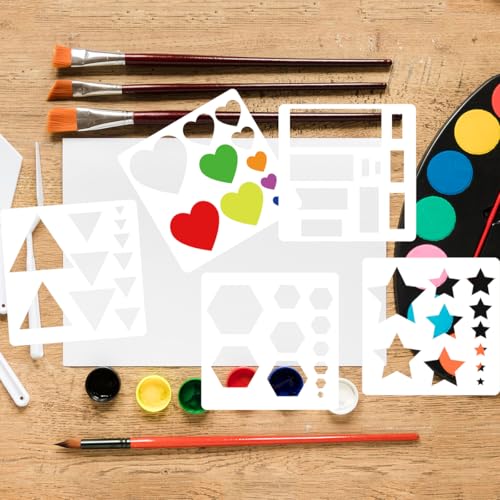 9pcs Plastic Drawing Stencils Basic Shape Template Geometric Shapes Reusable and Washable Suitable for School Teaching, Diary, Scrapbook, Greeting Card, Wood, Wall, Home Decoration