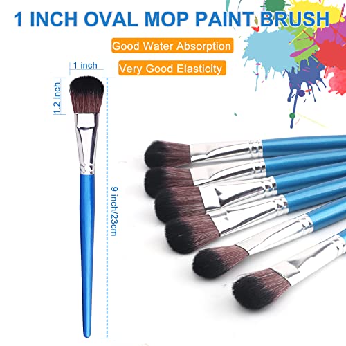 GACDR 1 Inch Oval Mop Brush Set, 6PCS Blending Brushes for Acrylic Painting - size: 1 inch