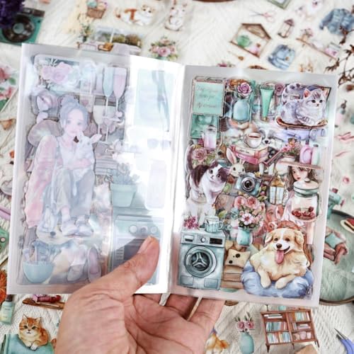 Coffee Time PET Sticker Book, 20 Sheets Die Cut Stickers - color: Peppermint Nap