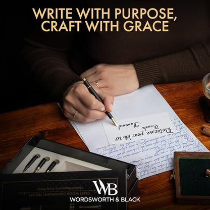 Wordsworth & Black Luxury Bamboo Black Calligraphy Pen Set, 6 Nibs - color: Black Wood