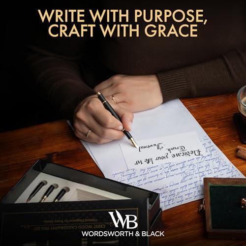 Wordsworth & Black Luxury Bamboo Black Calligraphy Pen Set, 6 Nibs - color: Black Wood