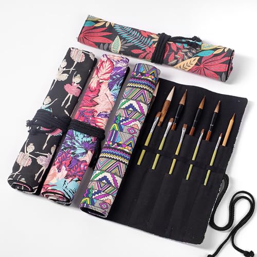 Funny live Paint Brush Holder Art Supplies, Artist Brush Holder & Art Supply Storage Organizer Roll-Up Case Bag, Protect Acrylic Oil Watercolor Paintbrushes (Grey-20 Slot Pockets) - style: Grey-20 Slot Pockets