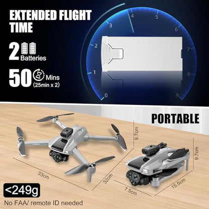 OBEST 5G GPS Drones with Camera for Adults 4K Professional, Drones with 4.5-Inch HD Screen Brushless Motor, Auto Return, Follow Me, One Key Start, Foldable RC Quadcopter for Beginners
