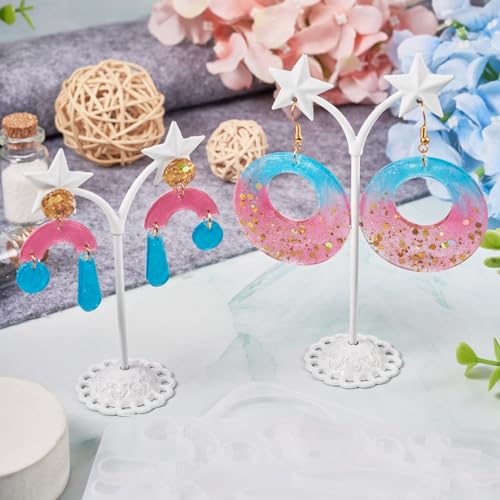 Elecrelive 2Pcs Earring Molds Round Rectangle Moon Flower Epoxy Resin Mold - color: White, Geometric