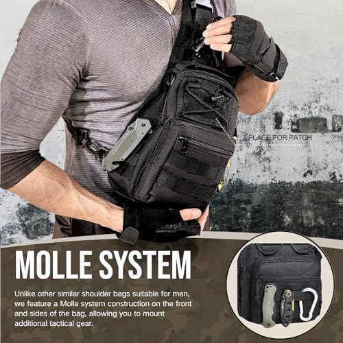 Tactical Shoulder Sling Bag Small Outdoor Chest Pack Backpack for Men Traveling, Trekking, Camping, Sling Backpack - color: Black