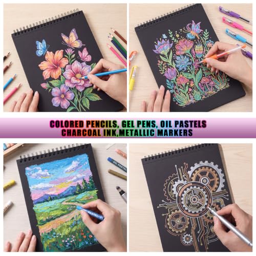 Black Sketch Pad 7.6 × 10 in, 30 Sheets, Spiral Bound Black Sketchbook - size: 7.6×10 Inch (1 pack)