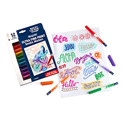 Crayola Ultra Fine Point Markers (12ct), No Bleed Markers for Adult Coloring Books, Doodle Art Marker Set, Lettering, Calligraphy, Drawing - style: Ultra Fine Point
