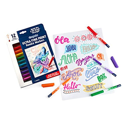 Crayola Ultra Fine Point Markers (12ct), No Bleed Markers for Adult Coloring Books, Doodle Art Marker Set, Lettering, Calligraphy, Drawing - style: Ultra Fine Point