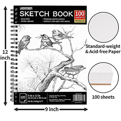FIXSMITH 9"X12" Sketch Book, 100 Sheets, 68 lb/100gsm, 4 Pack Black - color: Black, size: 9"x12"-4 Pack