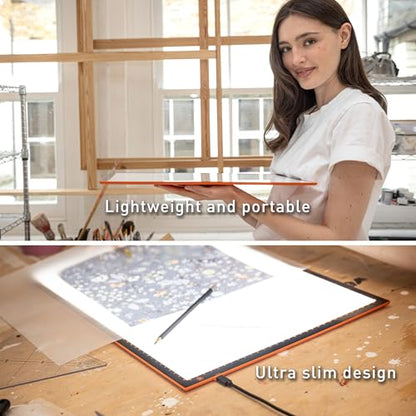 Wafer 2 Lightbox - A3 Light Pad for Tracing, Drawing, Sketching & Painting - Dimmable with Adjustable Brightness - Tracing Lightbox for Artists White/Gray - style: Wafer 2 (A3)