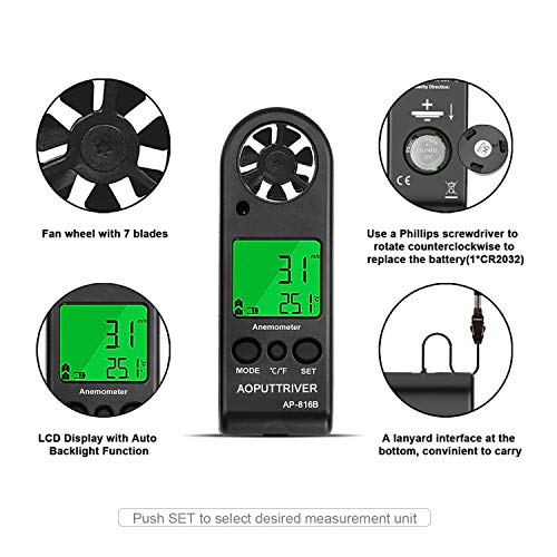 Anemometer Handheld, Air Velocity Meter up to 67mph Light Weight 53g - color: 816B Pocket