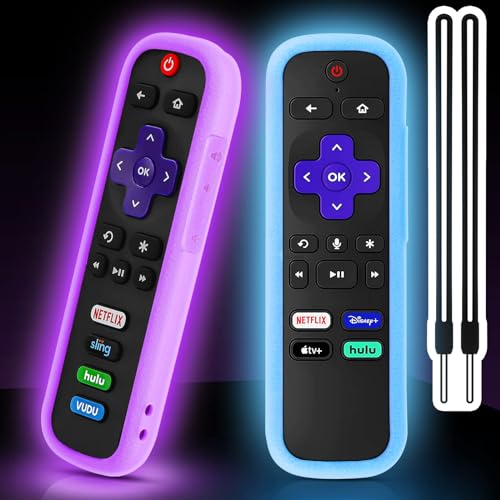 2 Pack Remote Cover for Roku TV Controller Glow in The Dark,Blue Purple - color: Glow Blue and Glow Purple, size: 2 Pack