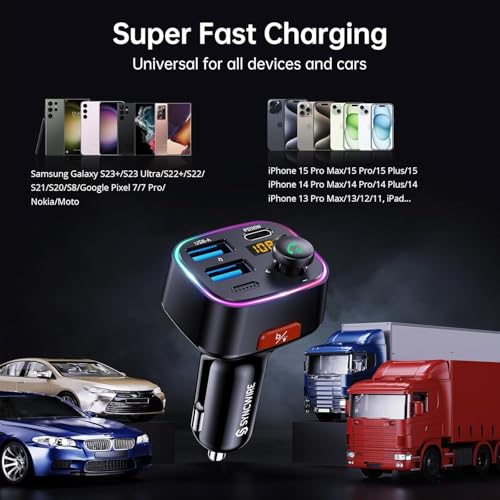 Syncwire Bluetooth 5.4 Car Adapter 48W FM Transmitter for Hands Free Calls - color: Black, style: 48W