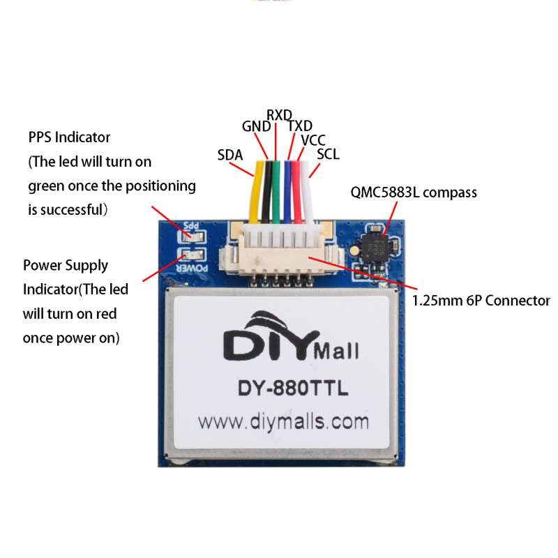DY-880 TTL GPS Receiver Module With Flash HMC5883L Compass and Active Antenna - Support Glonass Beidou for Arduino FPV Aircraft CC3D Flight Control, Replace BN-880
