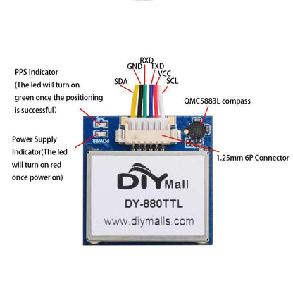 DY-880 TTL GPS Receiver Module With Flash HMC5883L Compass and Active Antenna - Support Glonass Beidou for Arduino FPV Aircraft CC3D Flight Control, Replace BN-880