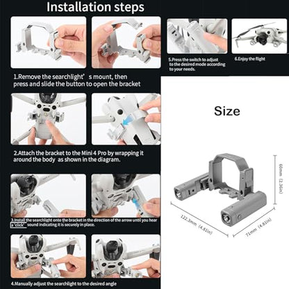 Mini4 Pro Drone Searchlight Night Light for DJI Mini 4 Pro Rechargeable Dual Light 360° Rotation Multiple Modes Night Flight Light
