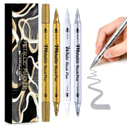 HNIHUY Metallic Markers Pens, White Silver and Gold Pens, 4 Pack