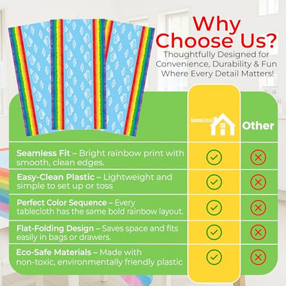 Iconikal 3-Pack Rainbow Plastic Tablecloth 108 x 54 ES Disposable Birthday