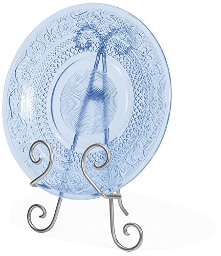 Red Co. 11” Tall Decorative Curved Scroll Metal Wire Display Plate Stand & Art Holder Easel, Silver