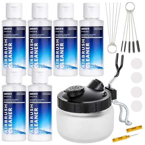 Airbrush Cleaning Kit, 6 Airbrush Cleaners with Glass Cleaning Pot
