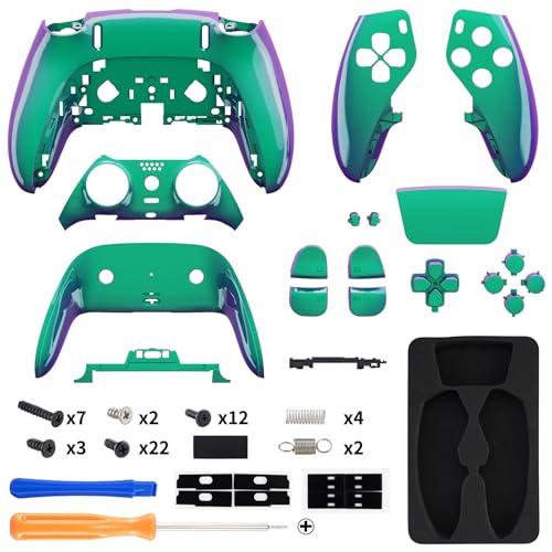 eXtremeRate Full Set Shell with Buttons Touchpad Compatible with ps5 Edge Controller, Chameleon Green Purple Replacement Decorative Trim Shell Front Back Plates Compatible with ps5 Edge Controller - color: Chameleon Green Purple