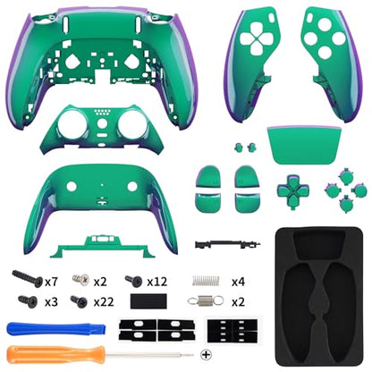 eXtremeRate Full Set Shell with Buttons Touchpad Compatible with ps5 Edge Controller, Chameleon Green Purple Replacement Decorative Trim Shell Front Back Plates Compatible with ps5 Edge Controller - color: Chameleon Green Purple