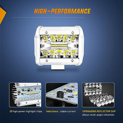 Nilight Marine LED Light Pods 2PCS 4 Inch White for Boat Deck Truck Tractor - color: 2Pcs White Shell with White Light