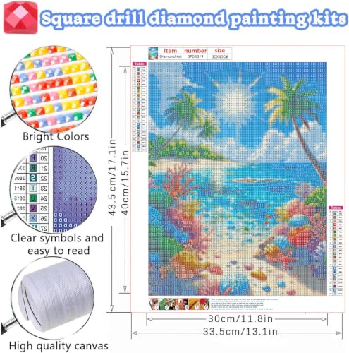 ZeeLionArt Diamond Art Kit, Beach Landscape Scenery, 12 x 16 Inch - color: DP04319