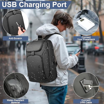 hk Business Smart Backpack for Men Anti-Theft for 17.3 Inch Laptop - color: Deep Black