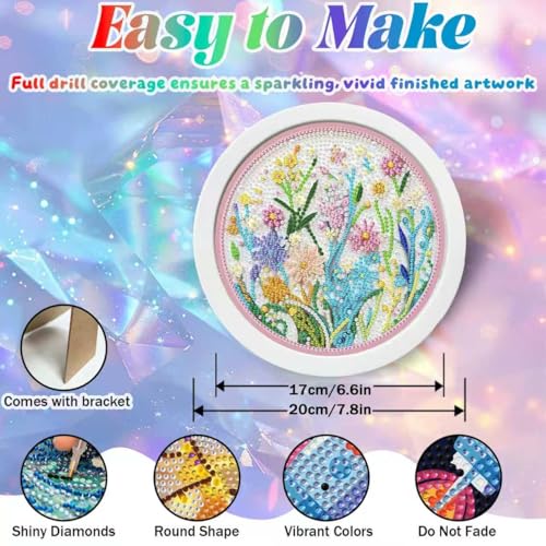 WEMEON Flowers Diamond Art Kits for Kids with Frame 7x7 inch - color: Flower03
